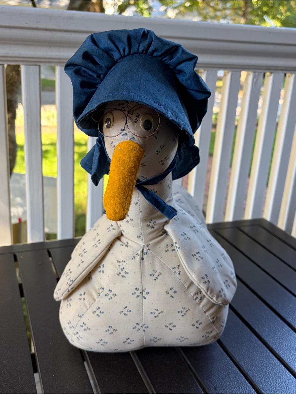 Vtg 1980s Folk Art Fabric Goose Plush 14” Country Farmhouse Granny Duck Glasses